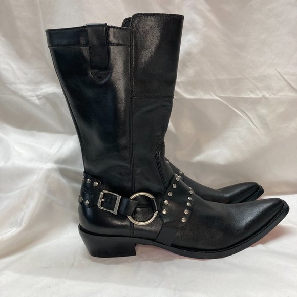 NEW Harley Davidson Low Heel Mid Calf Moto Western Leather Boots Size 8 Black. - Picture 2 of 11